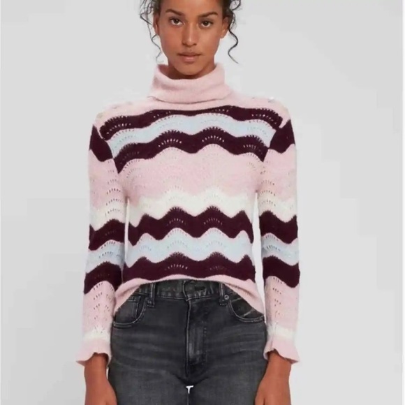 LOVESHACKFANCY Dixie Turtleneck Knit Wool Sweater Sz M - Picture 1 of 10